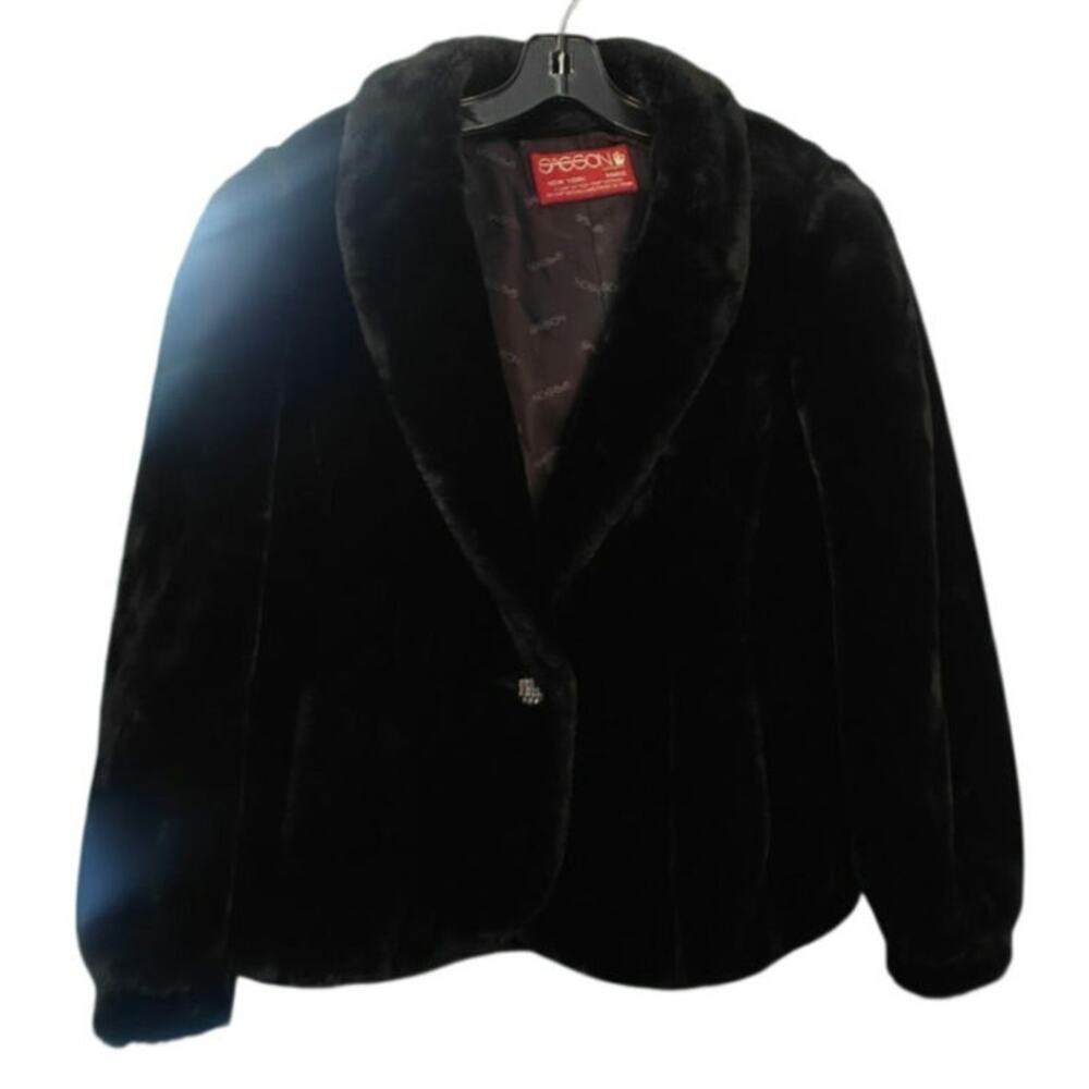 Black Vintage Faux Fur Coat Union made sz M